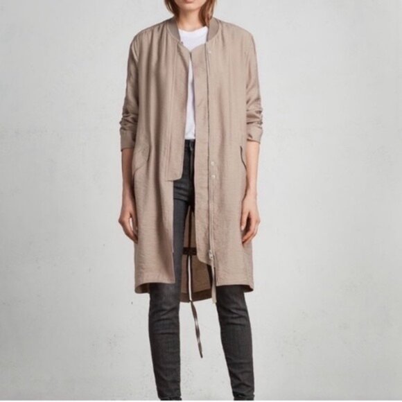 AllSaints Elio Bomber Parka Long  Utility Cargo Duster Coat Size 6 - Picture 1 of 15